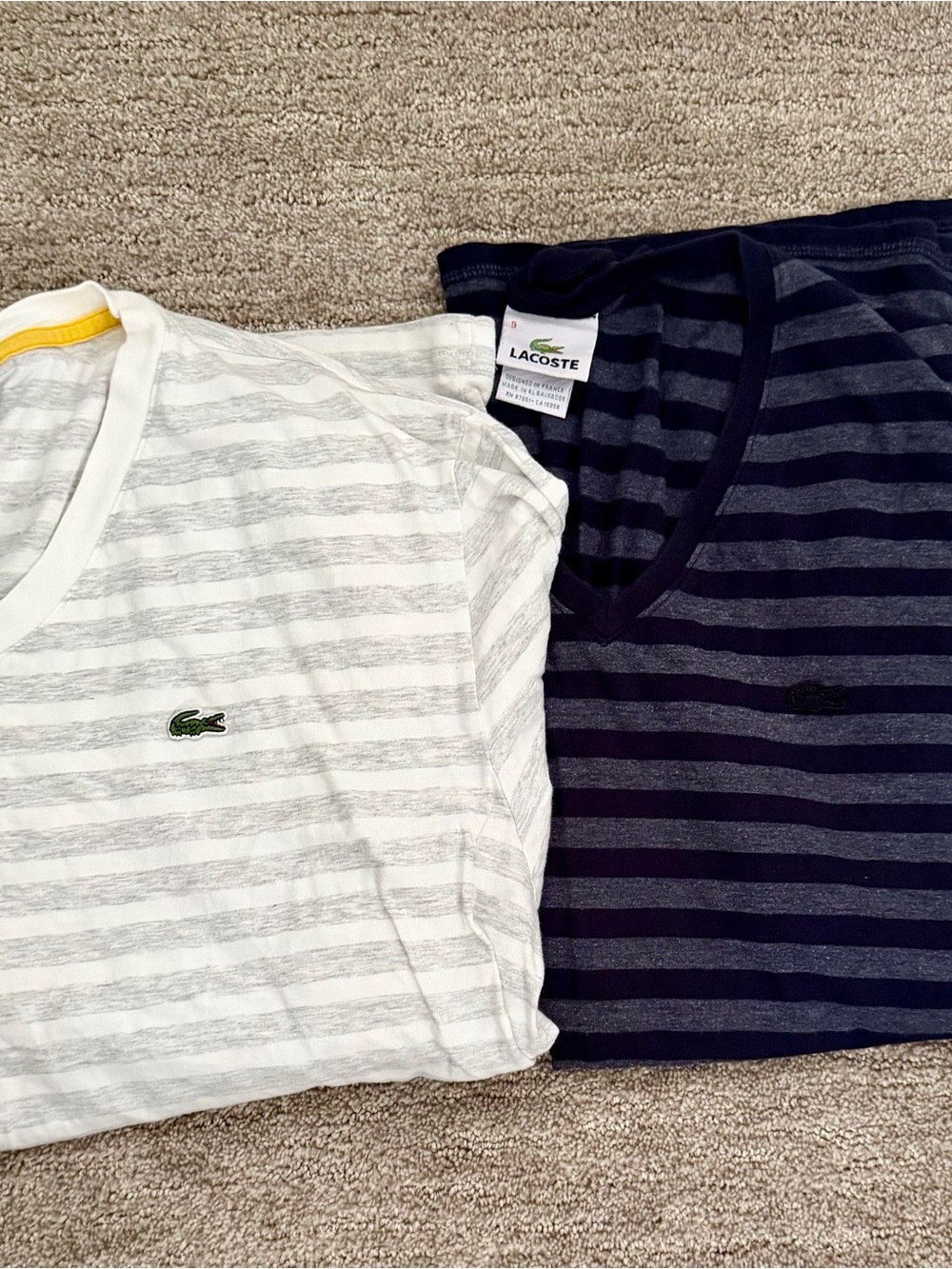 Lacoste Men’s Striped V-Neck and Crew Neck Tee Set - White & Black